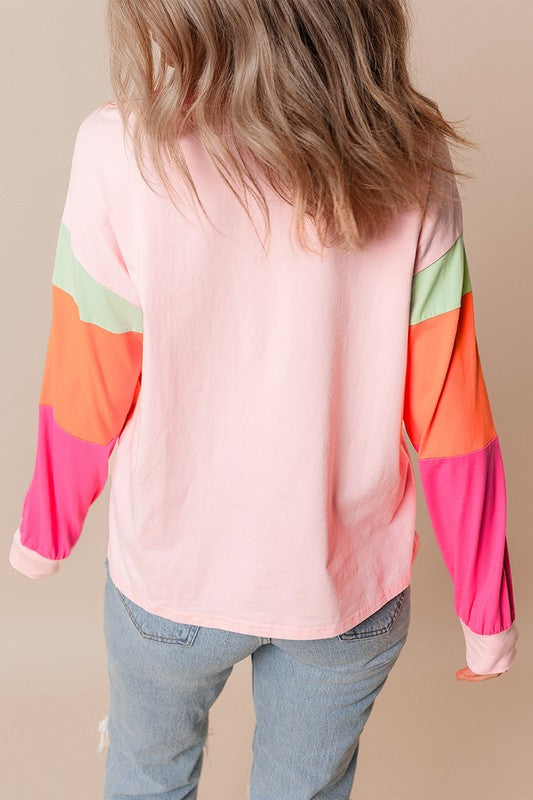 Women Colorblock Patchwork Long Sleeve Loose Top (4 colors available)